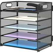 5 Trays Paper Organizer with Handle - Mesh Desk File/Letter Organizer,Black Paper Sorter for Office, Home